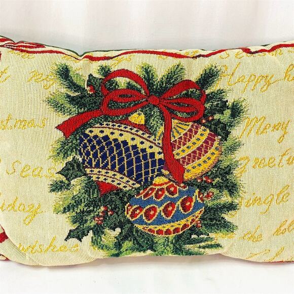 Vtg Pair Christmas Scene Ornaments Tapestry Throw Pillows 16” x 11" Multicolor - Picture 6 of 9